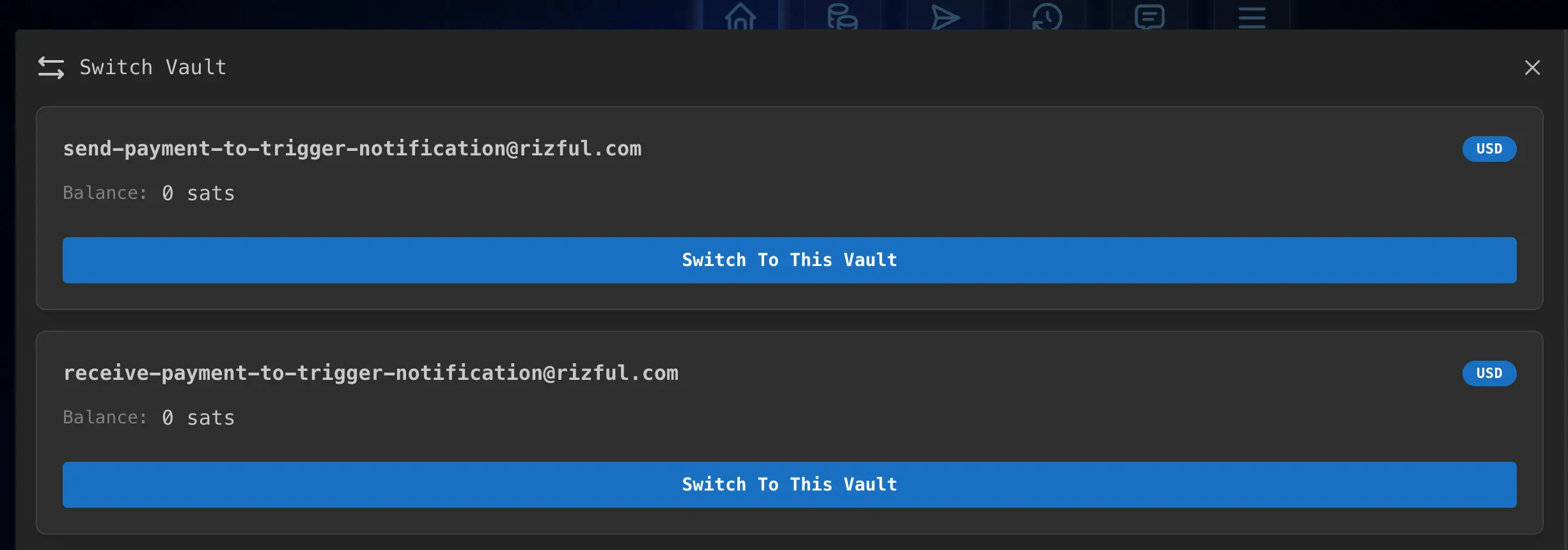 Switch between your test vaults