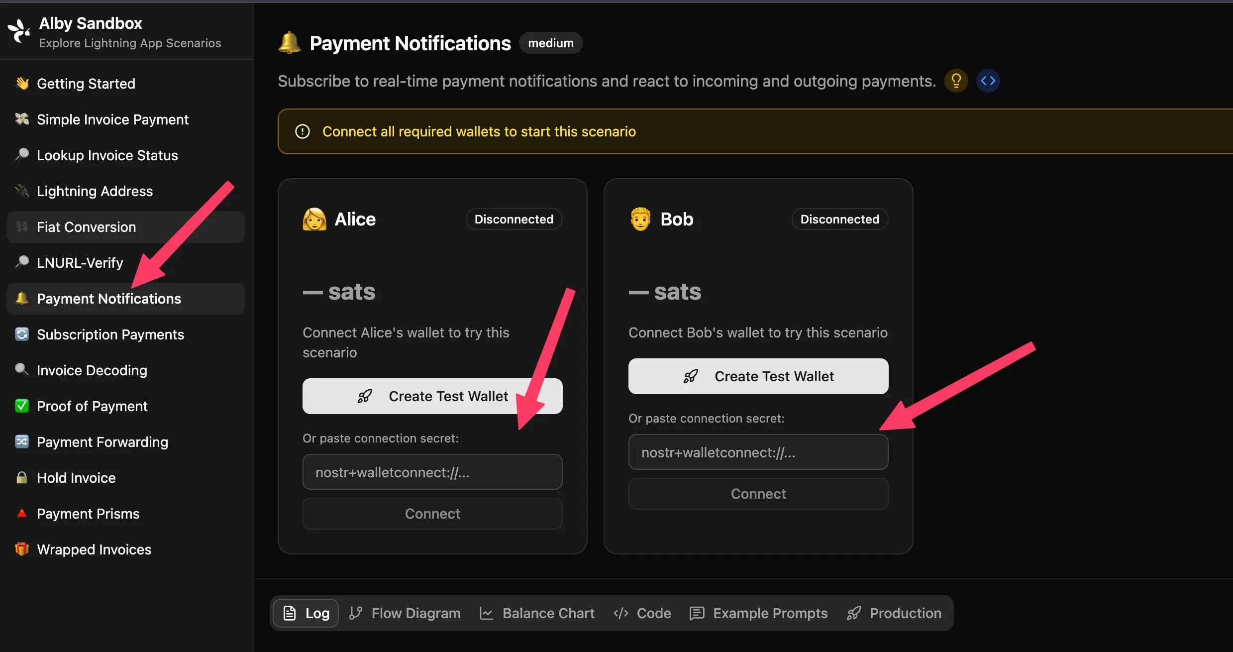 Enter your two NWC codes to test payment notifications