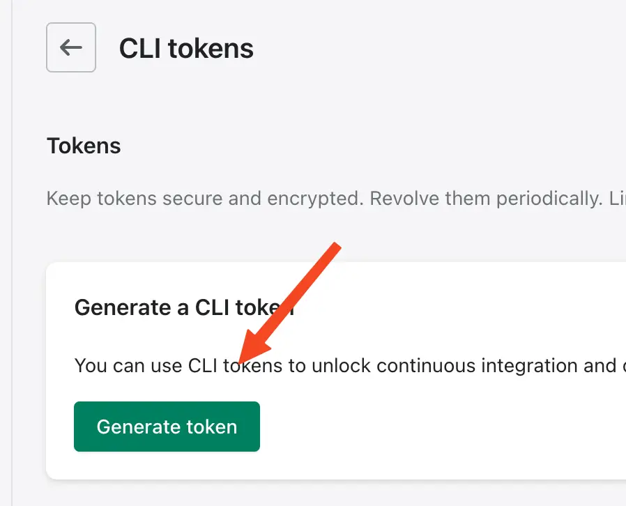 Click "Generate CLI token" to create a new command-line interface token