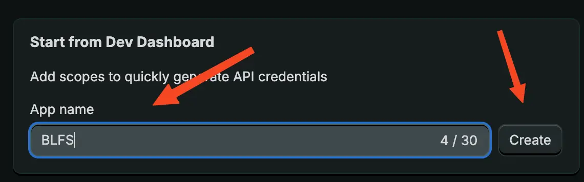 Enter "BLFS" as the app name and click "Create"