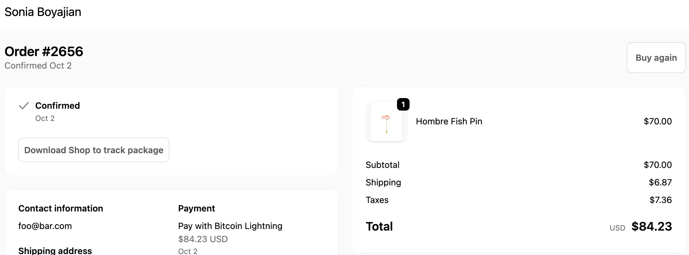 Payment successful confirmation screen