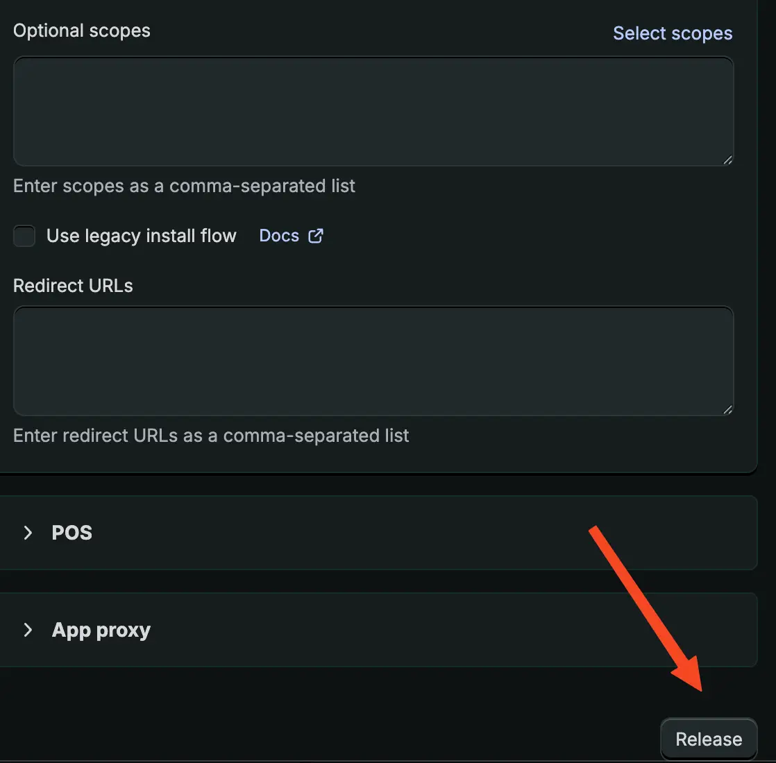 Scroll to the bottom of the page and click "Release"