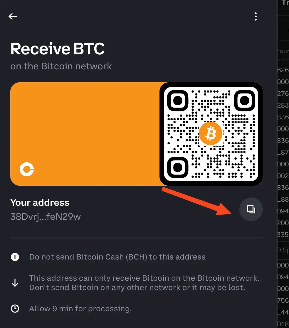Copy your Bitcoin address and send your BTC