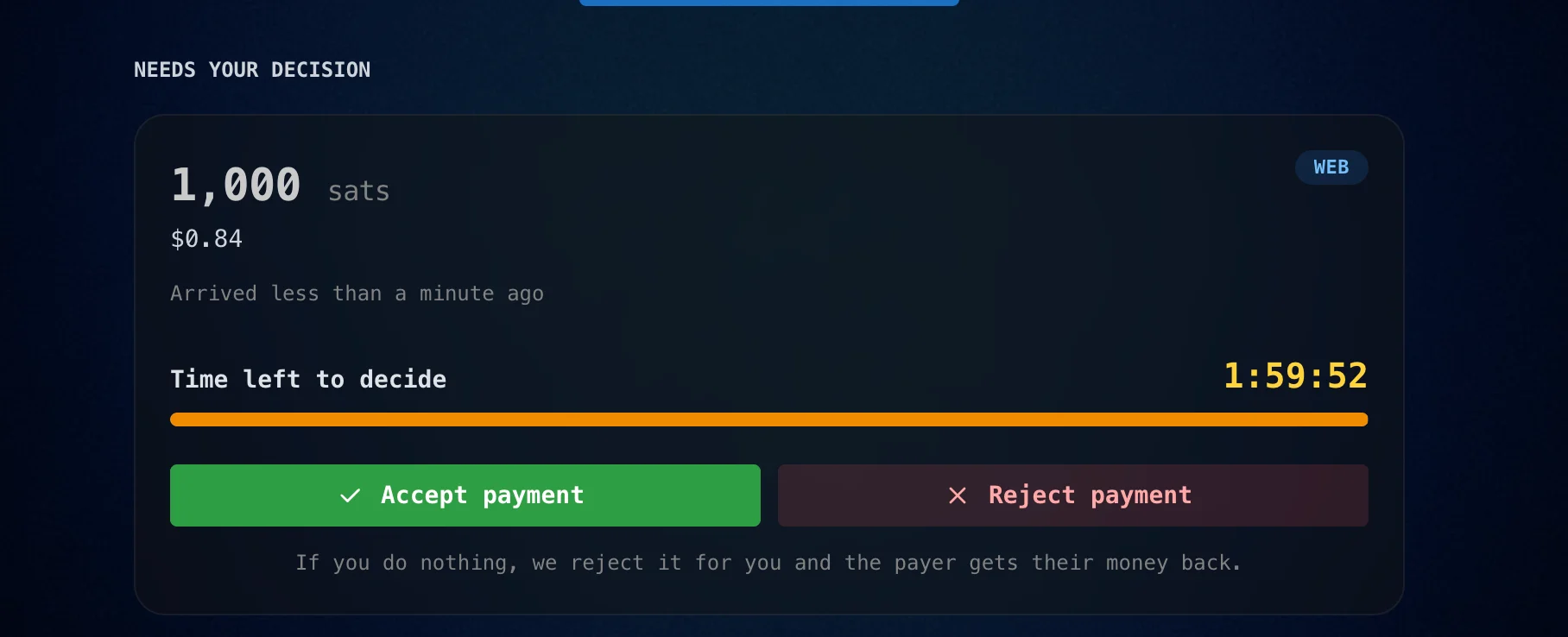 Accept or reject before the countdown runs out