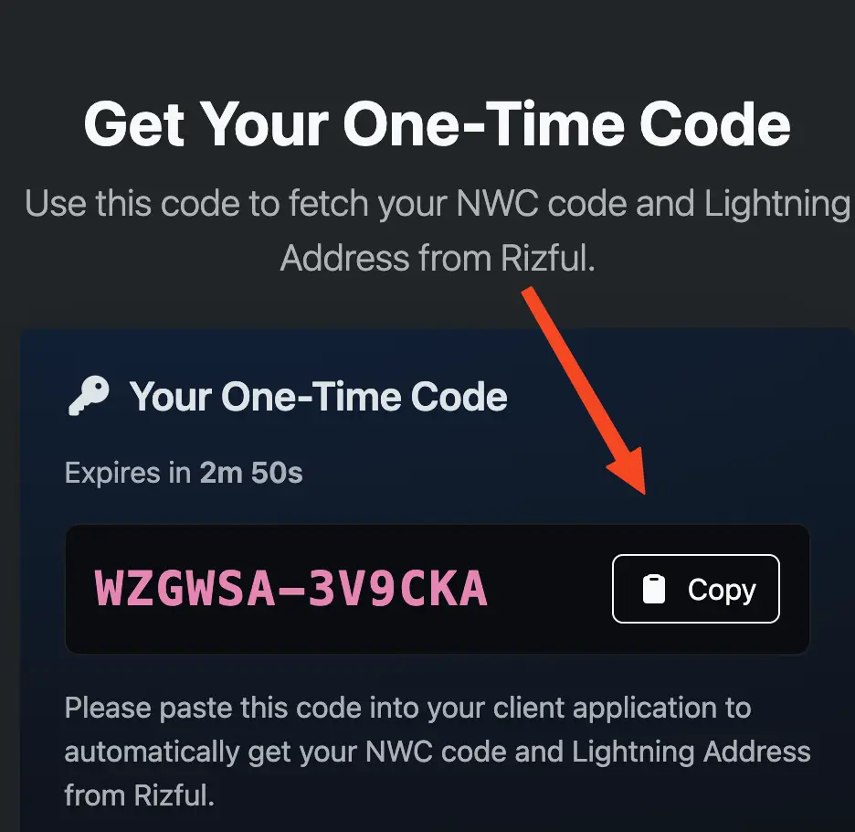 Copy the one-time code