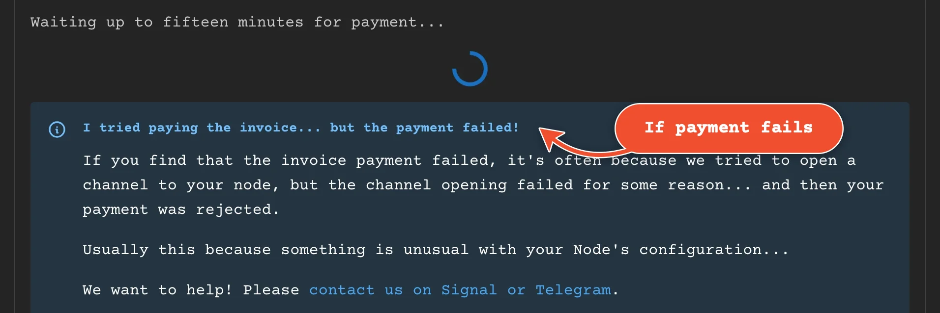 What to do if the payment fails