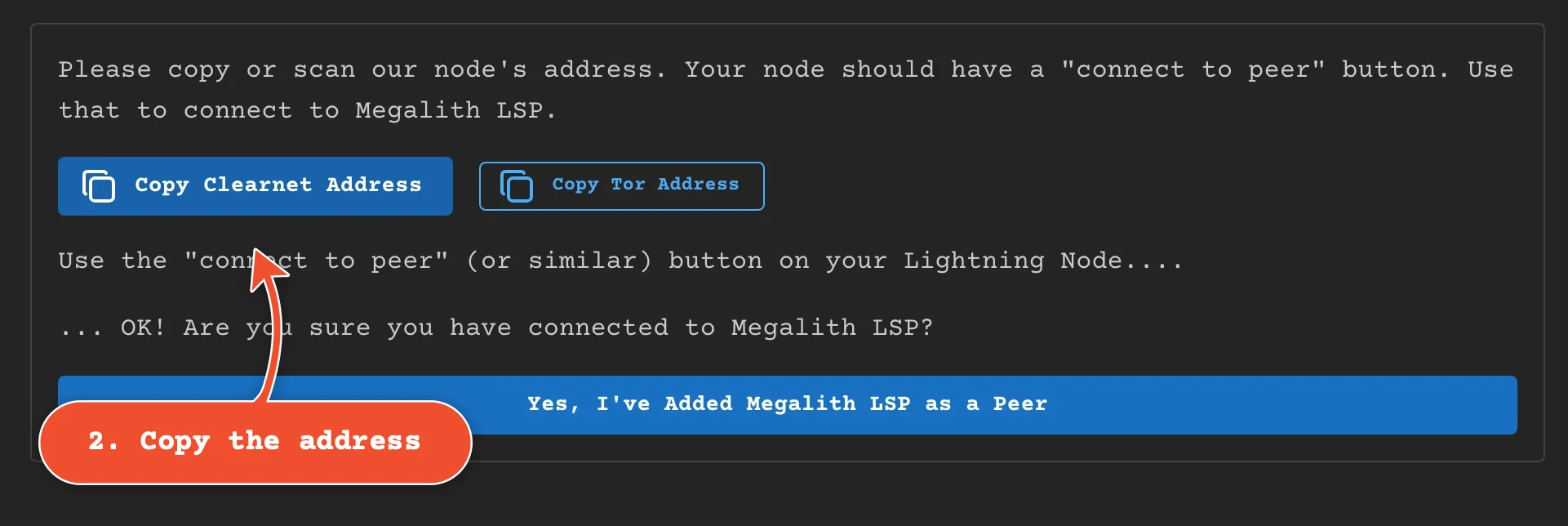 Click 'Copy Clearnet Address' (or 'Copy Tor Address' for a Tor-only node)