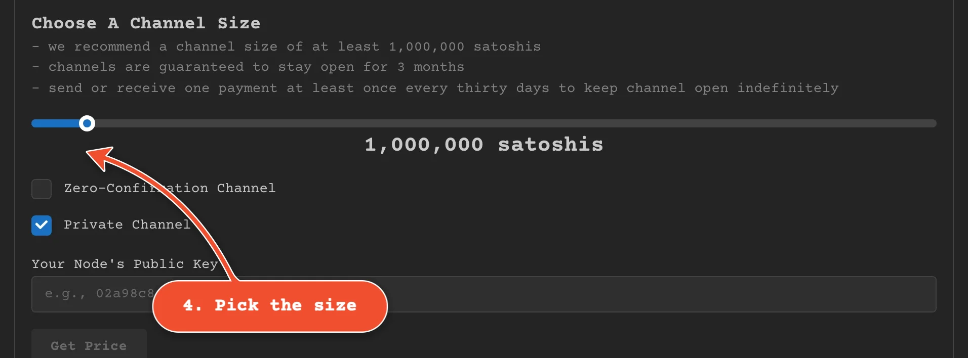 Drag the slider to choose the channel size