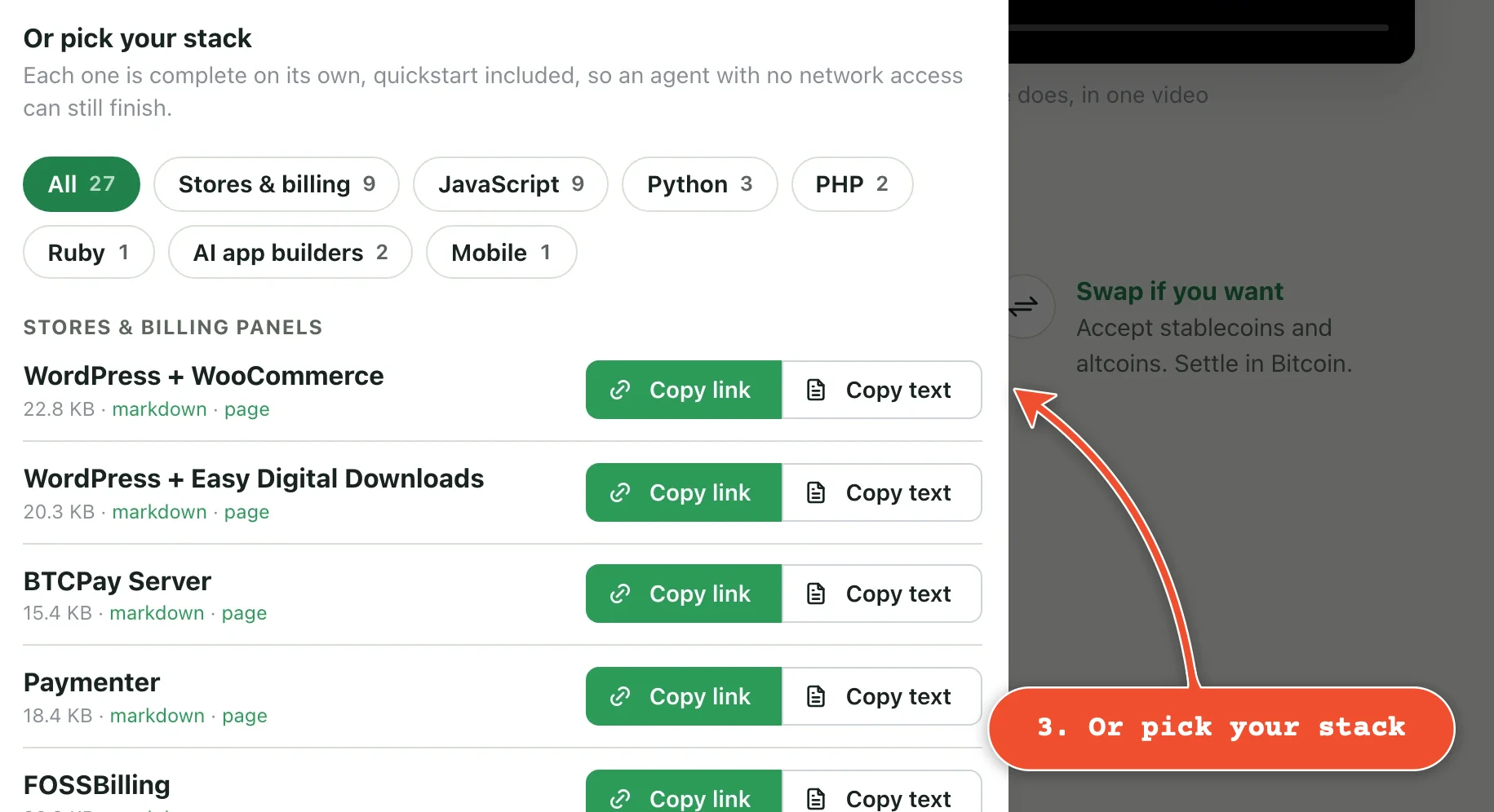 Or click 'Copy text' next to your stack