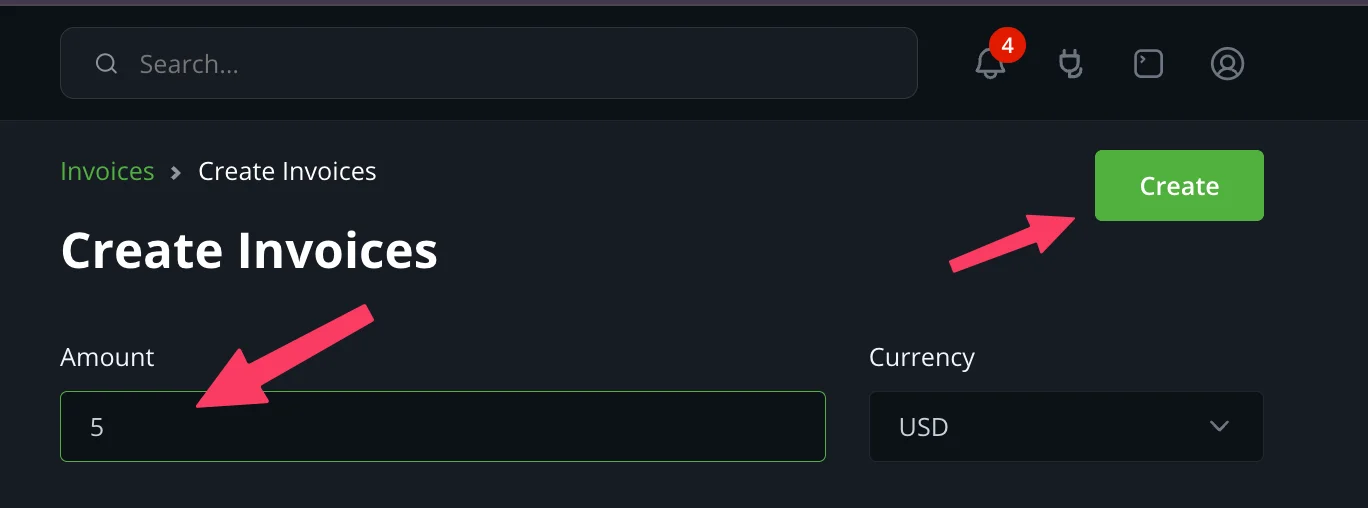 Enter a small amount and click 'Create'