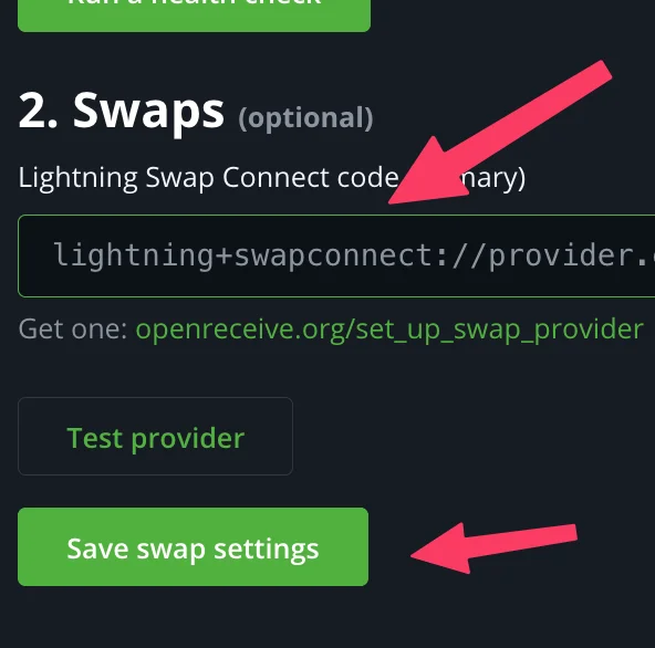 Paste your Lightning Swap Connect code and click 'Save swap settings'