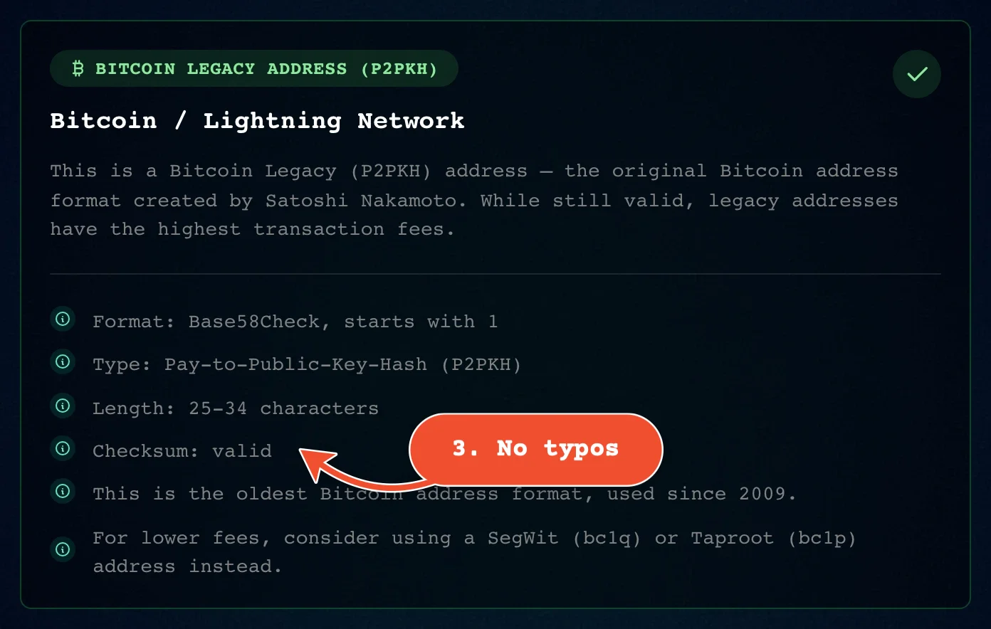 'Checksum: valid' means the address has no typos