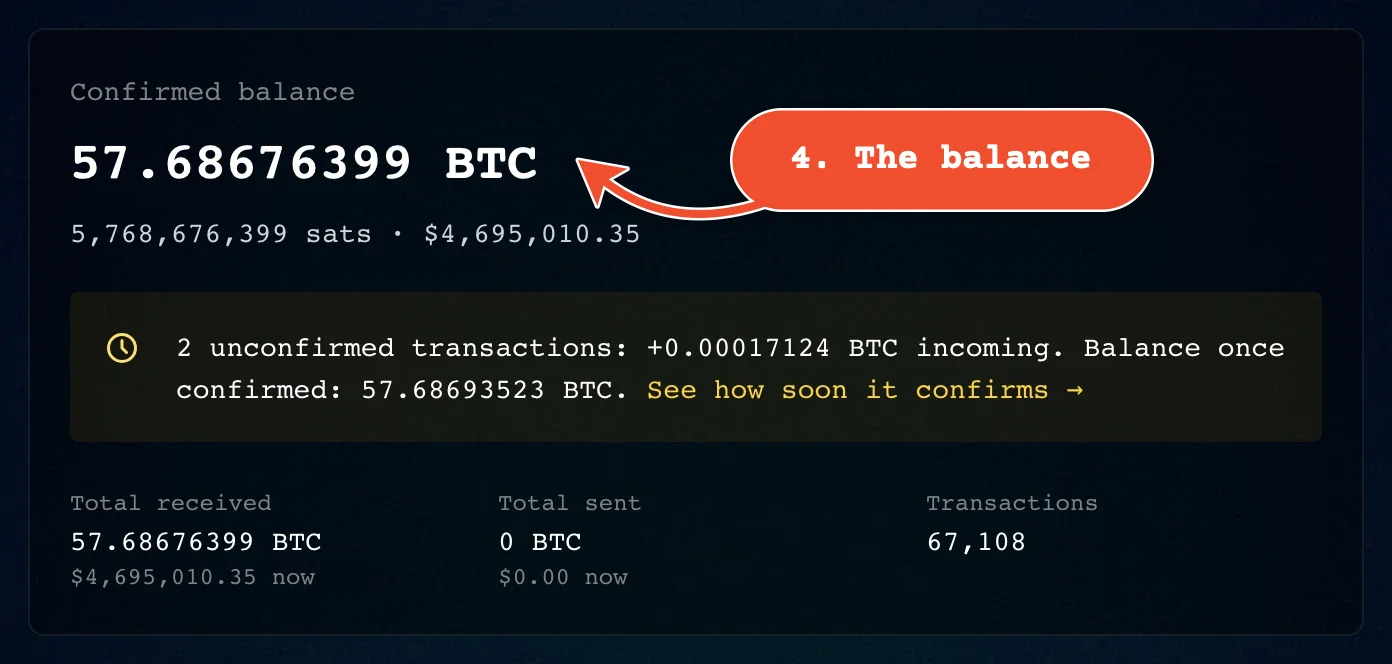 The confirmed balance of the address