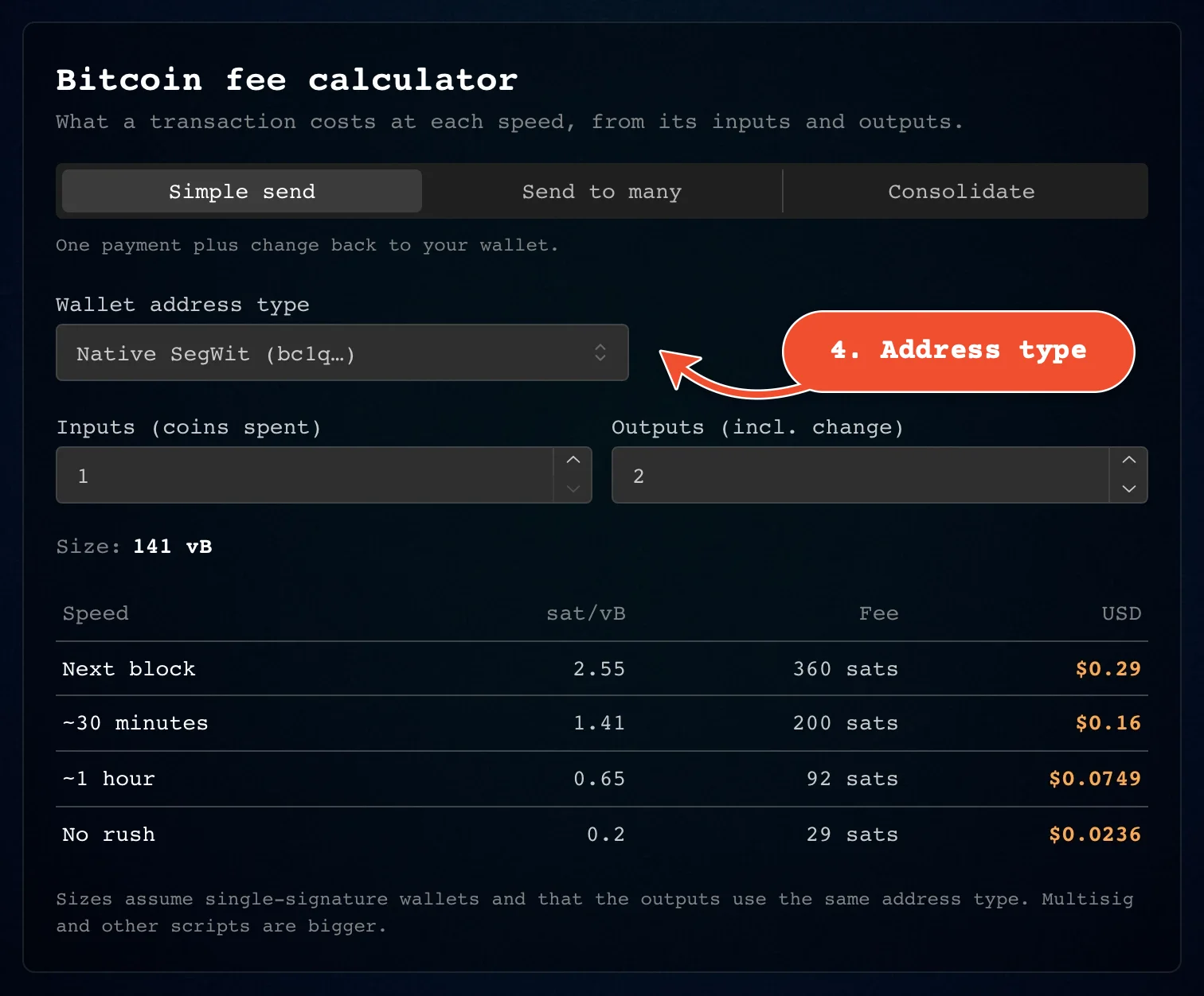 Choose your wallet's address type
