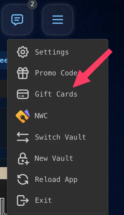 Open Gift Cards from the menu.