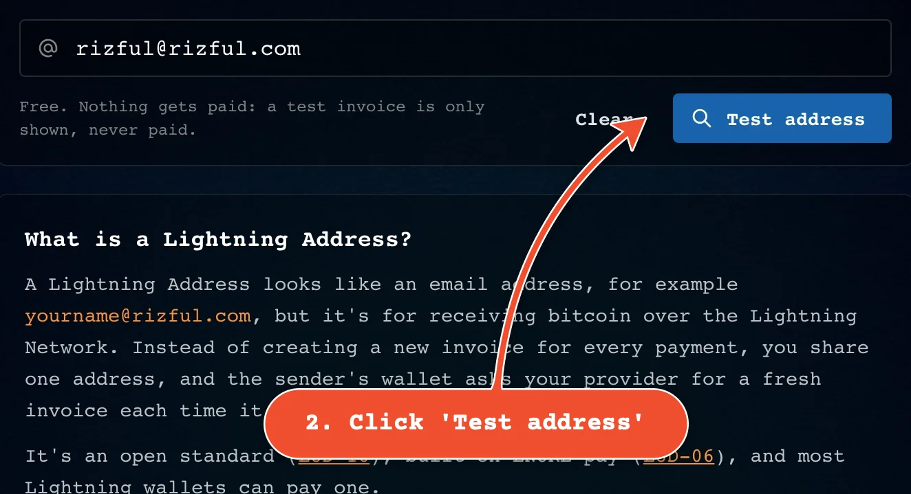 Click 'Test address'