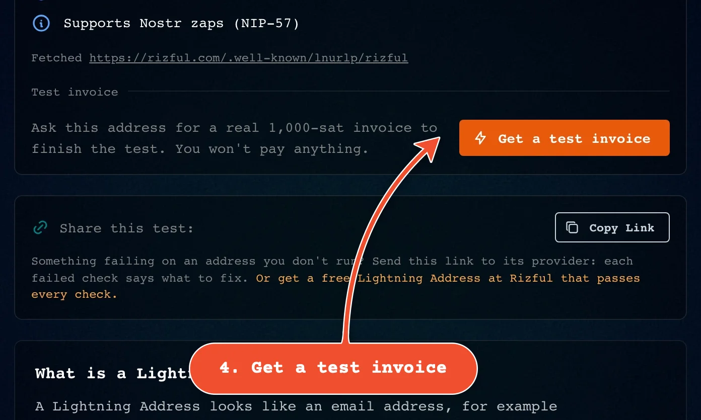 Click 'Get a test invoice' to finish the test