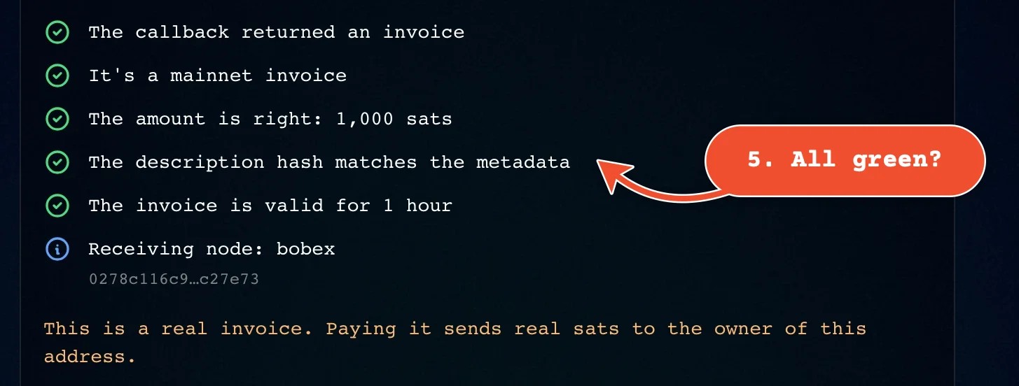 Every invoice check passes, including the description hash