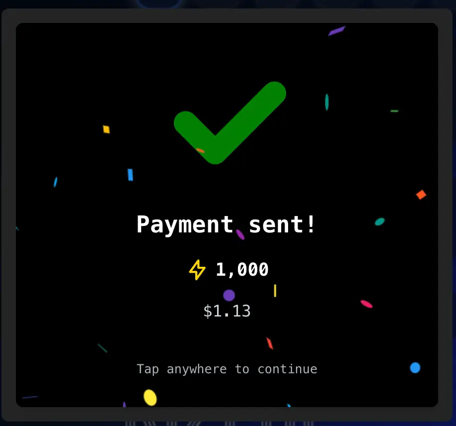 Rizful shows that the payment was sent