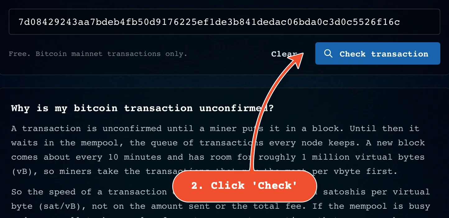 Click 'Check transaction'
