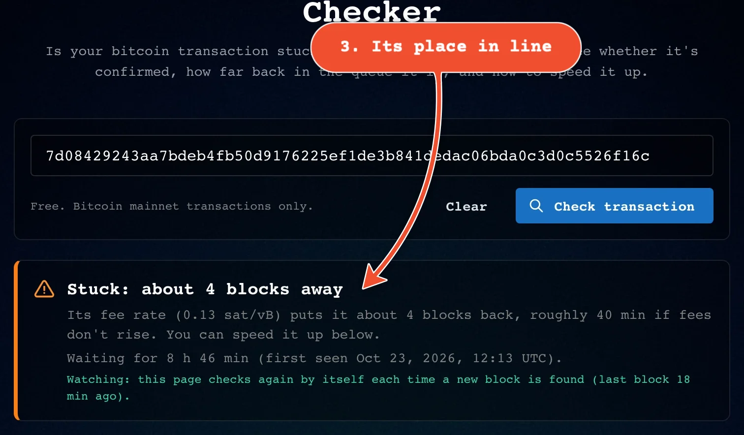 The status: stuck about 4 blocks back (Oct 23, 2026)